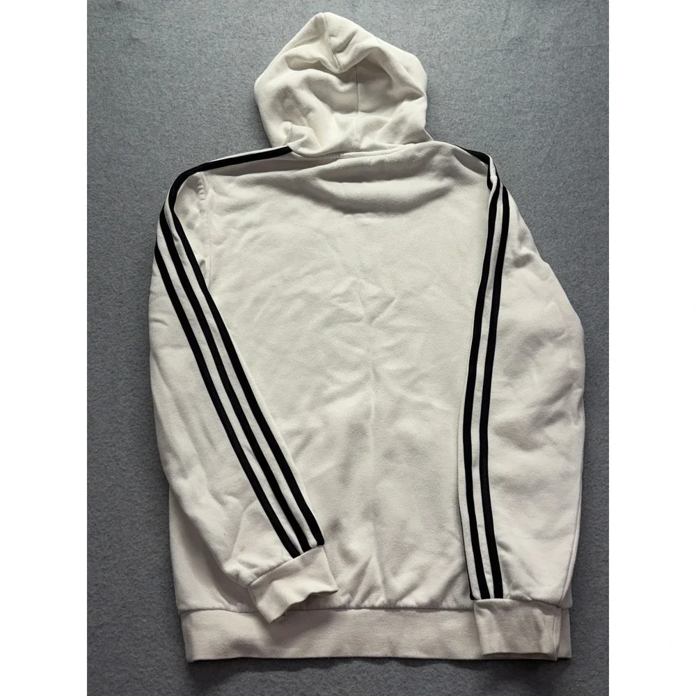Adidas Essentials 3-Stripes Hoodie Mens Medium White Black Pullover Sweatshirt